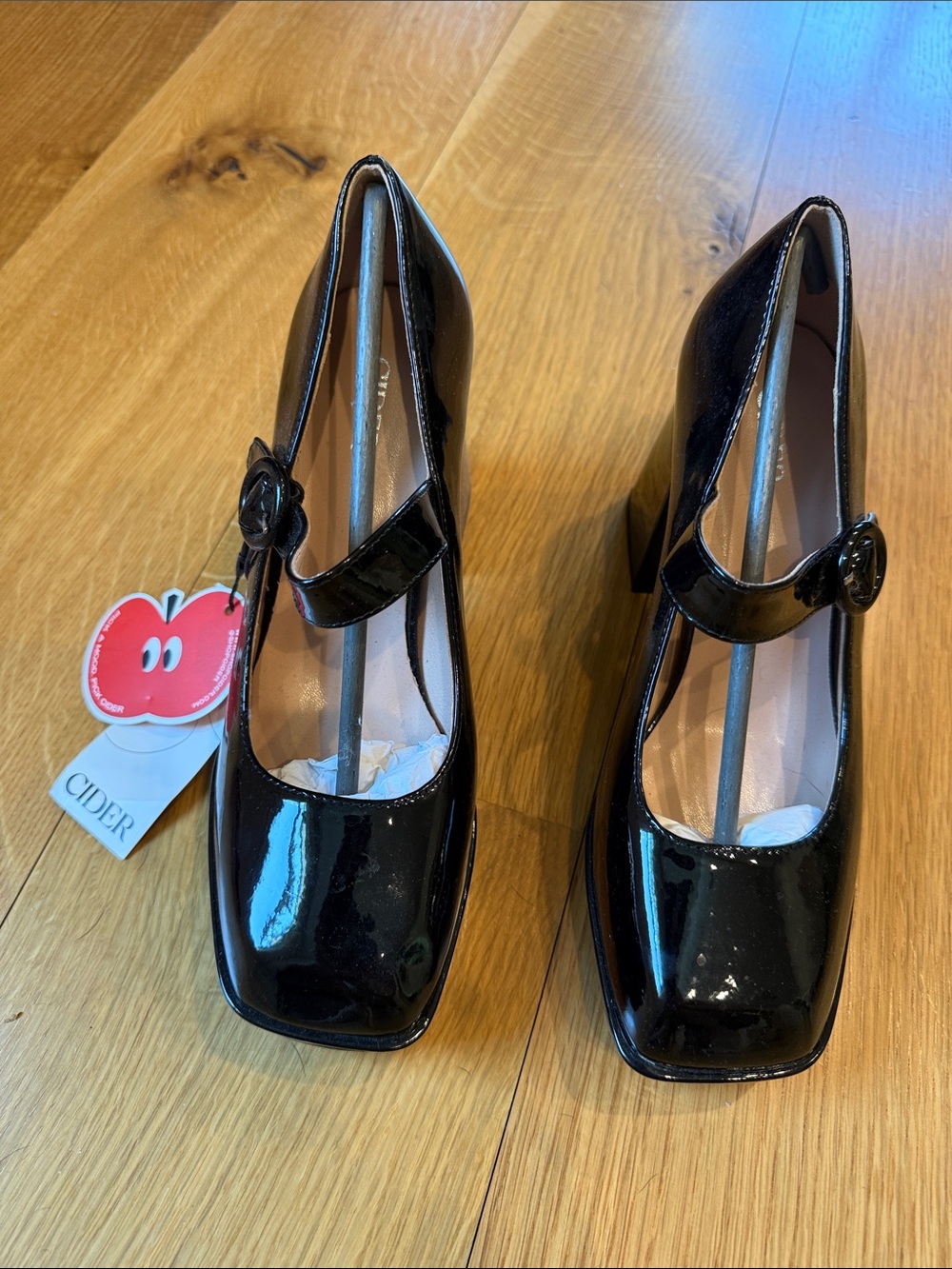 Cider Black Patent Mary Jane Block Heels